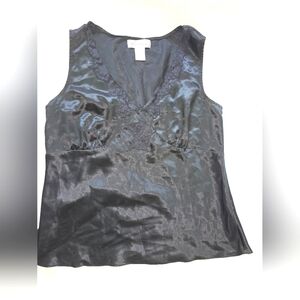 Vintage Chanteuse Elegant Black Satin Top Cami Med. 100% Polyester Sleeveless